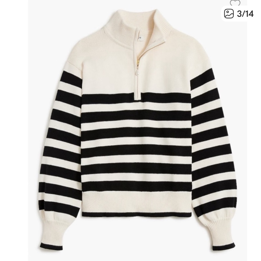 J.Crew Factory Striped Black and White Women's Sweater with Pearl Zipper